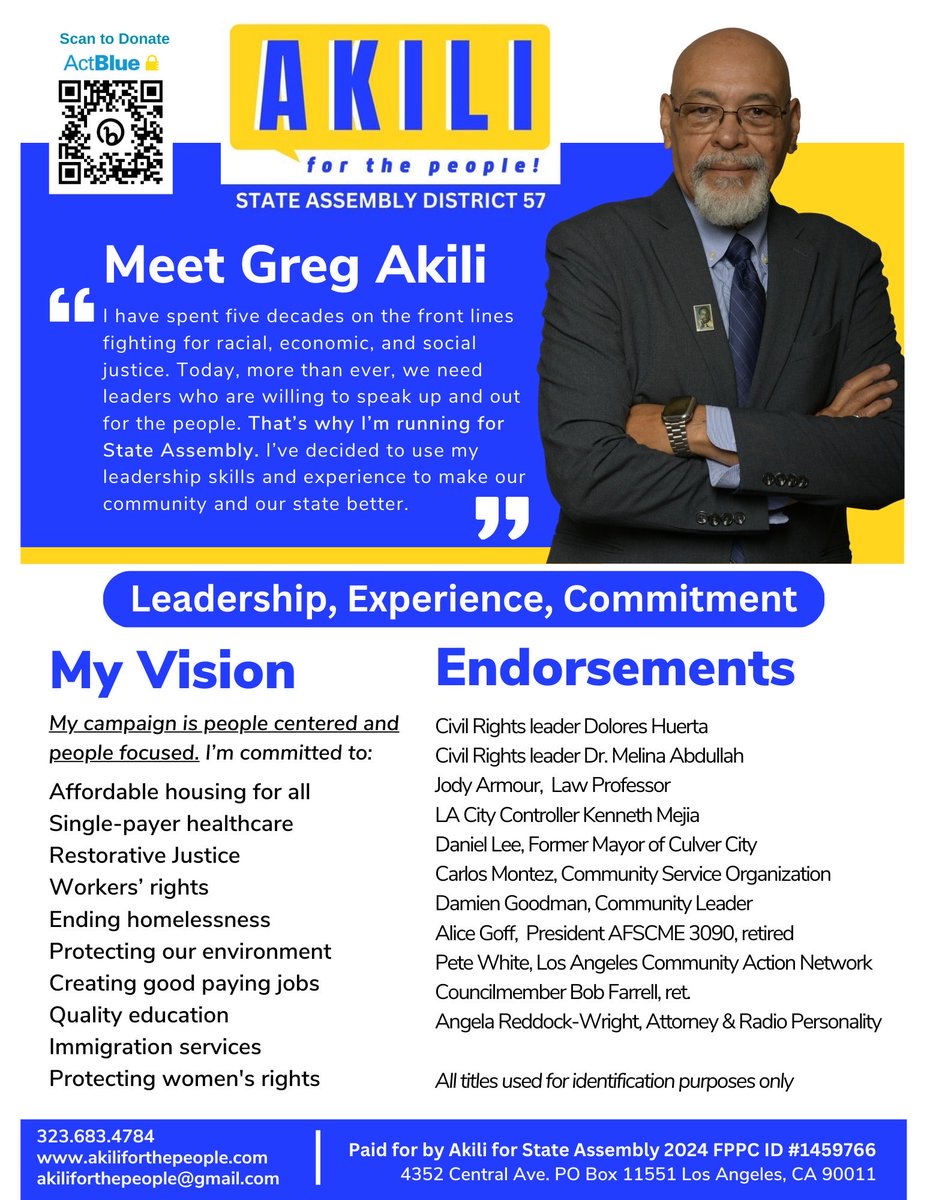 I have decided to become a candidate for California State Assembly in the 57th. District. You can be apart of a progressive and winning campaign.