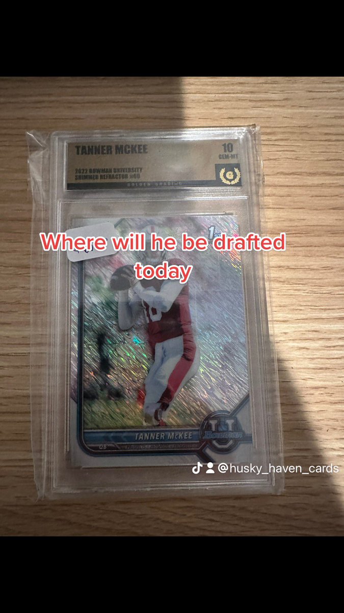 Tanner McKee 2022 Bowman University Shimmer Refractor Golden Grading 10! Where will he be picked in the NFL Draft? #tannermckee #stanfordcardinal #nfl #nfldraft #nfldraft2023 #goldengrading #bowmanuniversity #psacard #psacards #psacardsforsale #sportscardinvesting