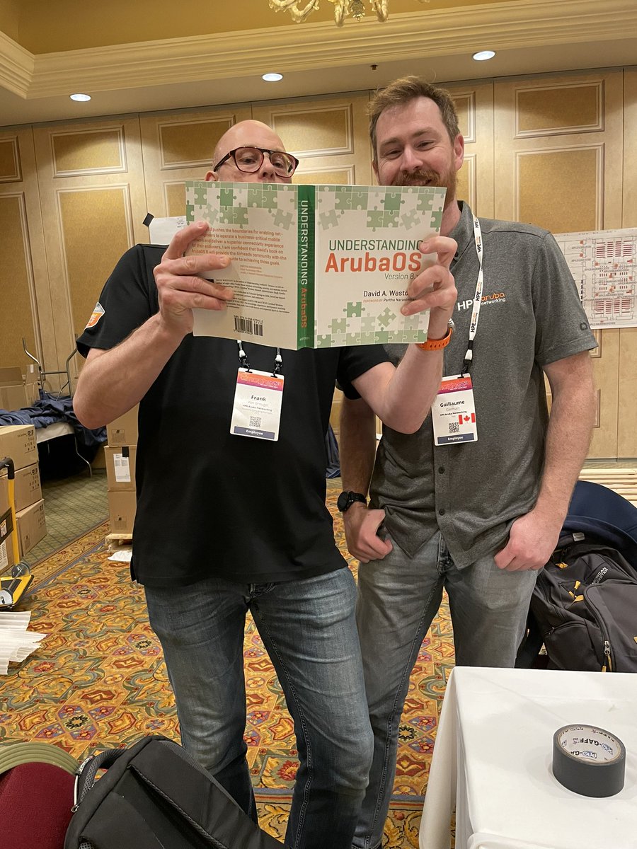 The NOC team doing some light reading  before tearing everything down. @davidwestcott  @ArubaNetworks  #ArubaAtmosphere