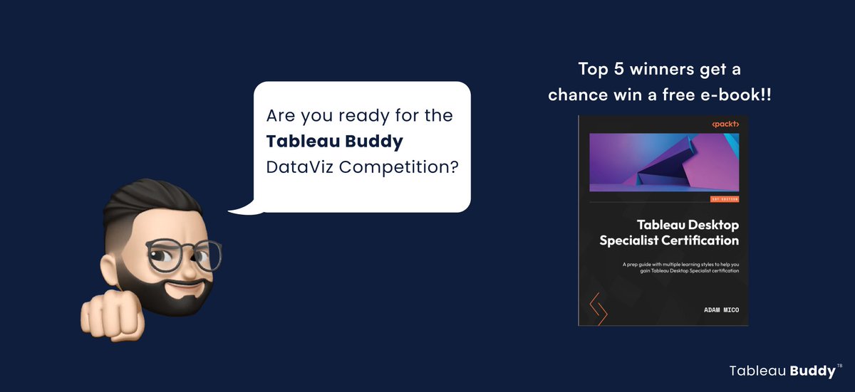 prem_prasann's tweet photo. Excited to launch Tableau Buddy DataViz Competition!!

Submission closes by 5th May 11:59 PM IST

How to participate⬇️

1. Download the data➡️https://t.co/oD4fXTlLPE

2. Build the visualization

3. Fill the tracker➡️ https://t.co/K5pmGSK2mW

4. Share your viz using #tableaubuddy https://t.co/7Q8JKyK0ku