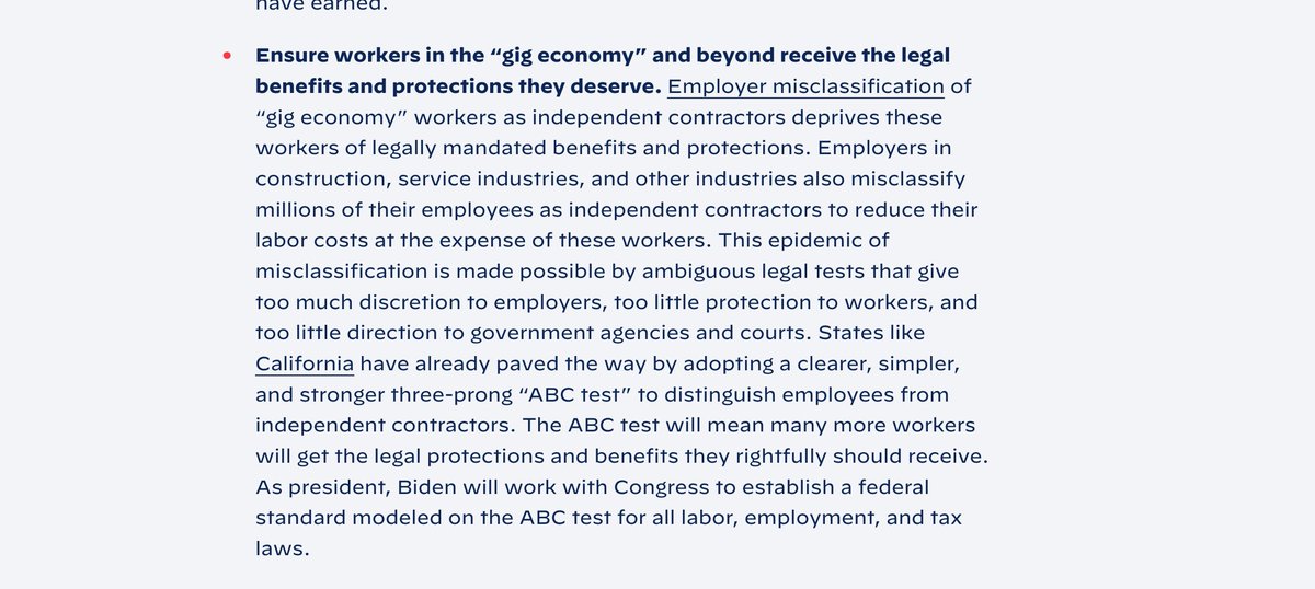 KevinKileyCA's tweet photo. At our hearing we uncovered a statement from Biden endorsing Newsom's notorious AB 5 law as a national model. He has now scrubbed it from his website. https://t.co/CTOZkLJMgo