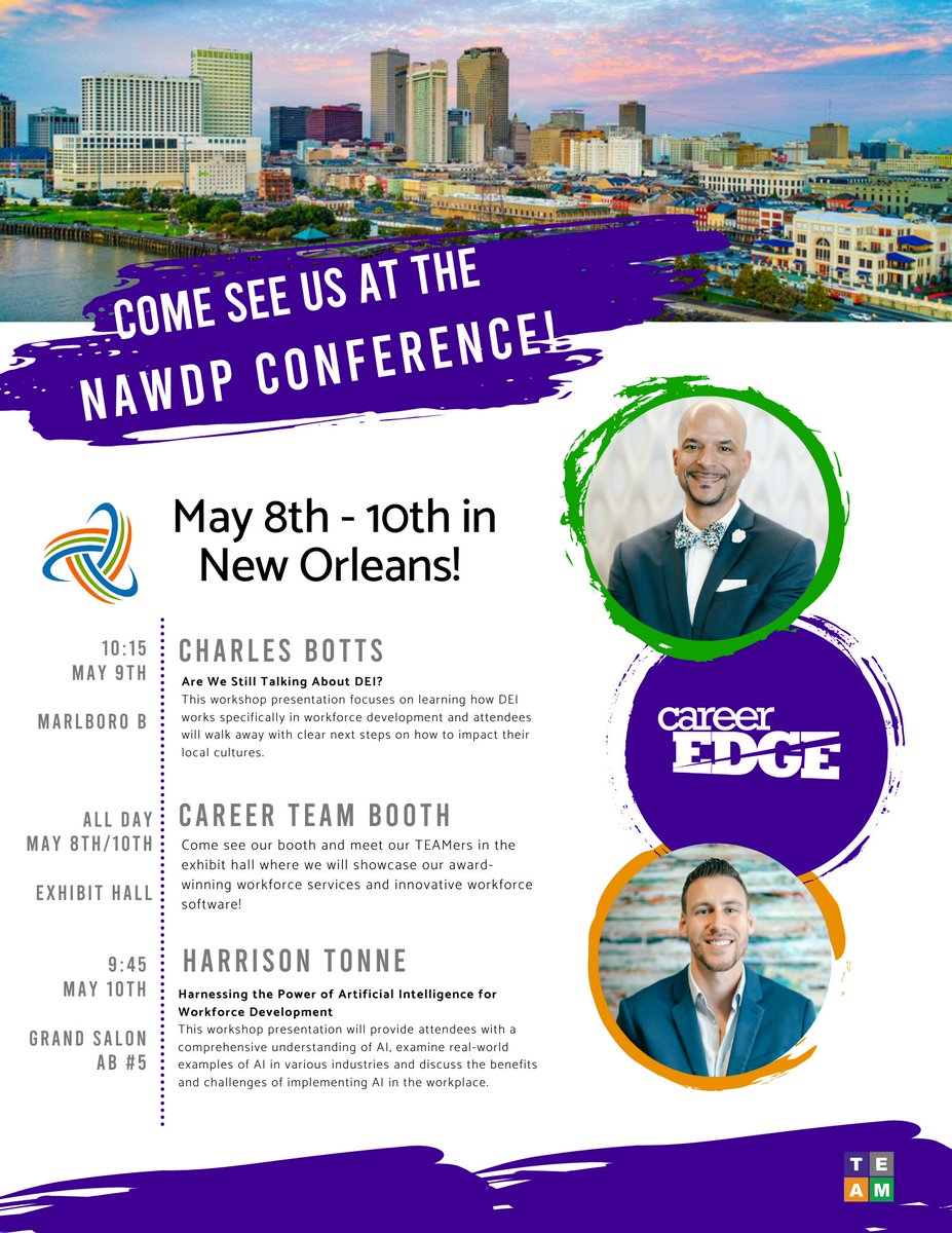 CareerTeamHQ's tweet photo. Save the date!! The @NAWDP conference is just a week and a half away! Career TEAM is so excited to attend this event! Charles Botts and Harrison Tonne will be giving presentations! We hope to see you there!

 #NAWDPAnnualConference #UnmaskingThePotential #CareerTEAM #careeredge https://t.co/4TDEtWQWGe