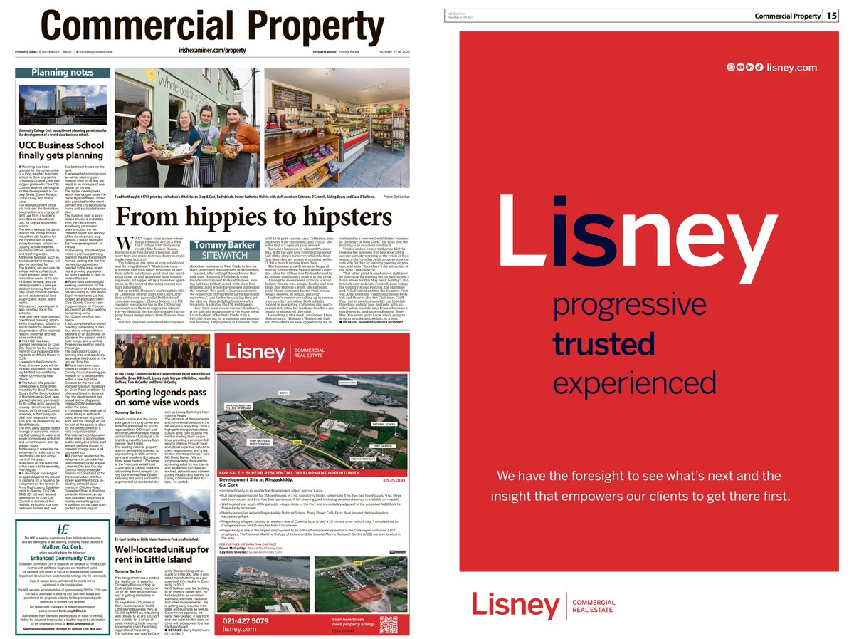 LisneyIreland's tweet photo. It is fantastic to see our brand refresh featured in today's @irishexaminer commercial property sector. ✨
#lisney #cre #commercialrealestate https://t.co/3zokxIbVip
