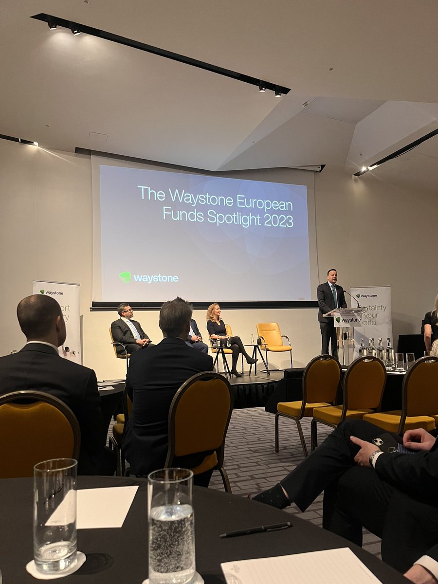 Some interesting insights into the future plans of the Irish governments capital expenditure on housing, transport infrastructure, green energy and more today delivered by <a href="/LeoVaradkar/">Leo Varadkar</a>. Thanks to #waystone for hosting a great event in the Marker #dublin