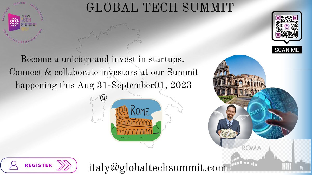 Rometechsummit's tweet photo. Rome's startups 💰💸 are making waves. Be a part of the movement and invest in their success💡 #globaltechsummit
Join us and make an impact now: https://t.co/ggksF1eBUq
#Investing  #StartupCommunity  #AngelInvestor #StartupFunding #finance #ideas https://t.co/7qudUAc6qI