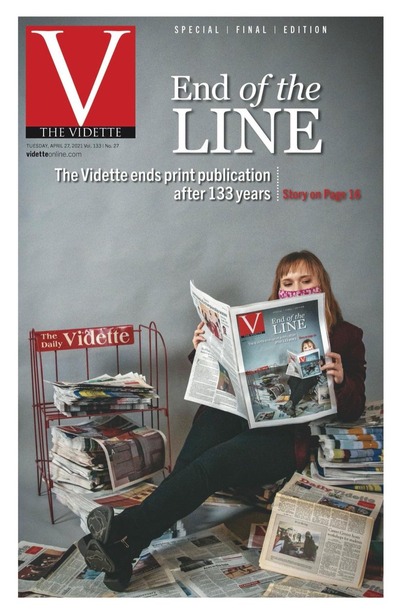 AlexGant16's tweet photo. Today is the 2 year anniversary of @The_Vidette’s final print. Loved working on this cover with @SeilsElizabeth 📰📸 https://t.co/KolD71YMPq