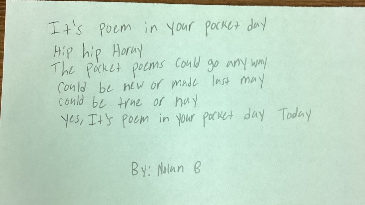 Ms_EGleeson's tweet photo. The Explorers @CrosbyMiddle  had fun with #PoemInYourPocketDay today. Some wrote their own while others found inspiration from published poets. My pocket poem? “How to be a Poet” by Wendell Berry. My favorite student creation ⤵️ https://t.co/bNX0iA5yis