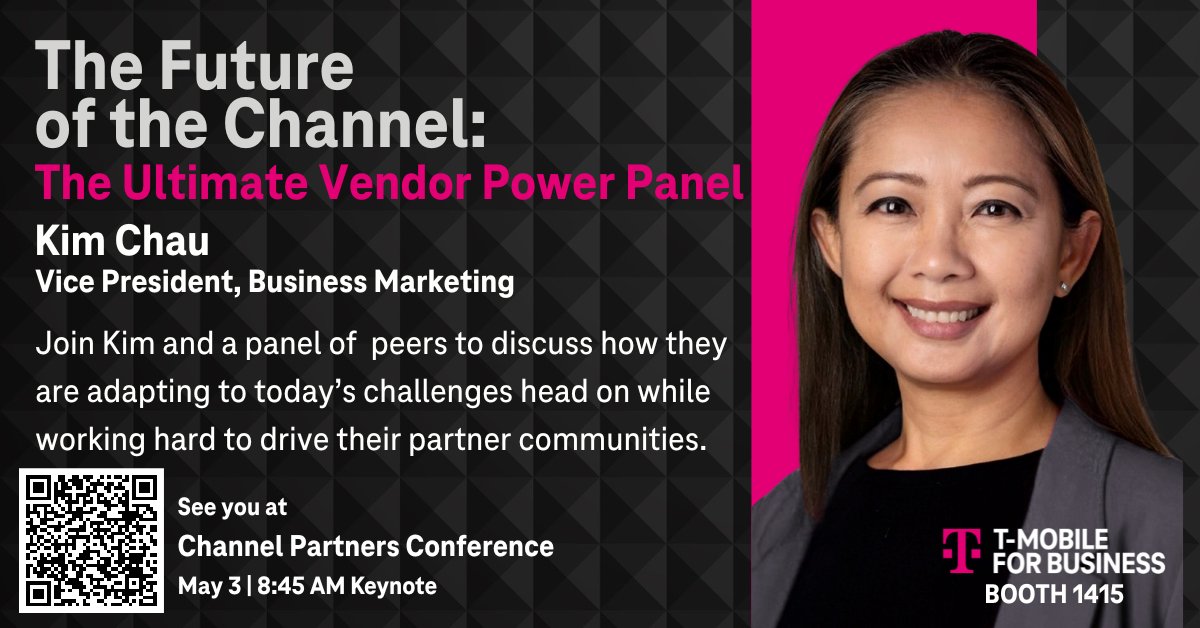 TMOShadeZ's tweet photo. On May 3rd at 8:45 AM PT, our Marketing VP, Kim Chau, is teaming up with industry experts to share strategies and best practices to help navigate the Partner Ecosystem's ever-changing landscape. https://t.co/5RHVAAaegx

#CPEXPO | #TMobileforBusiness | #TMOPartnerProgram https://t.co/zMeAwc0zsf