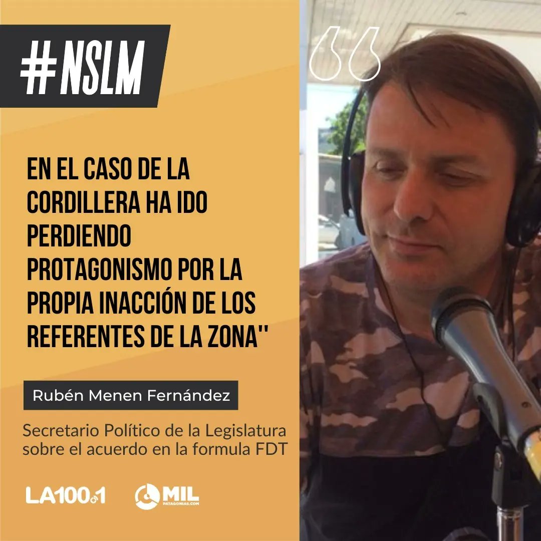 LaCienPuntoUno's tweet photo. 🔴 ES UN PROYECTO GANADOR
Dijo @MenenFernandez en #NSLM sobre la fórmula que presentará el #FDT #Chubut
En tanto se refirió a los espacios en la lista para diputados provinciales: "los lugares hay que ganárselo" con críticas al peronismo cordillerano.
#Elecciones2023 https://t.co/m1ctdlC8k2