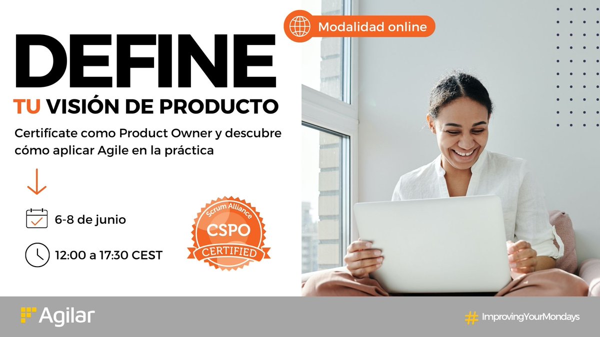 Nuestros CSTs @tcgarcez y @raul_herranz con más de 15 años de experiencia trabajando con equipos, llevarán a cabo una formación online como Product Owner. Obtendrás 3 días de aprendizaje único y la certificación oficial de la Scrum Alliance. ¡Apúntate! agilar.com/es-es/cursos/c…