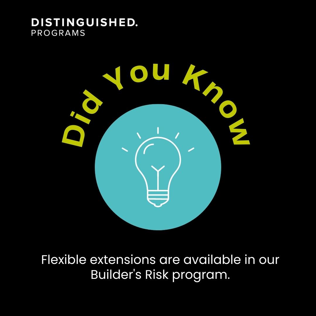 Need Builder's Risk coverage that can keep up with your clients' needs? Our policy can be extended for up to 12 months (subject to underwriting review), with flexible options to fit your clients' projects. hubs.li/Q01KGtzV0 #buildersrisk #insurance #buildersriskinsurance