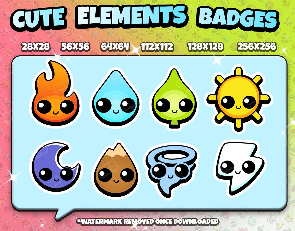 OobeePins's tweet photo. Check out these badges! They're brighter than my future right now. 

https://t.co/bwFjj67rVJ

🌬️🍃🔥💧 #twitchstreamer #badges #elements
#Fire #water #leaf #nature #sun #moon #ground #earth #wind #storm
#thunder #emote #emoji #oobeepins #emojipins #pins https://t.co/RY51ahZhEg