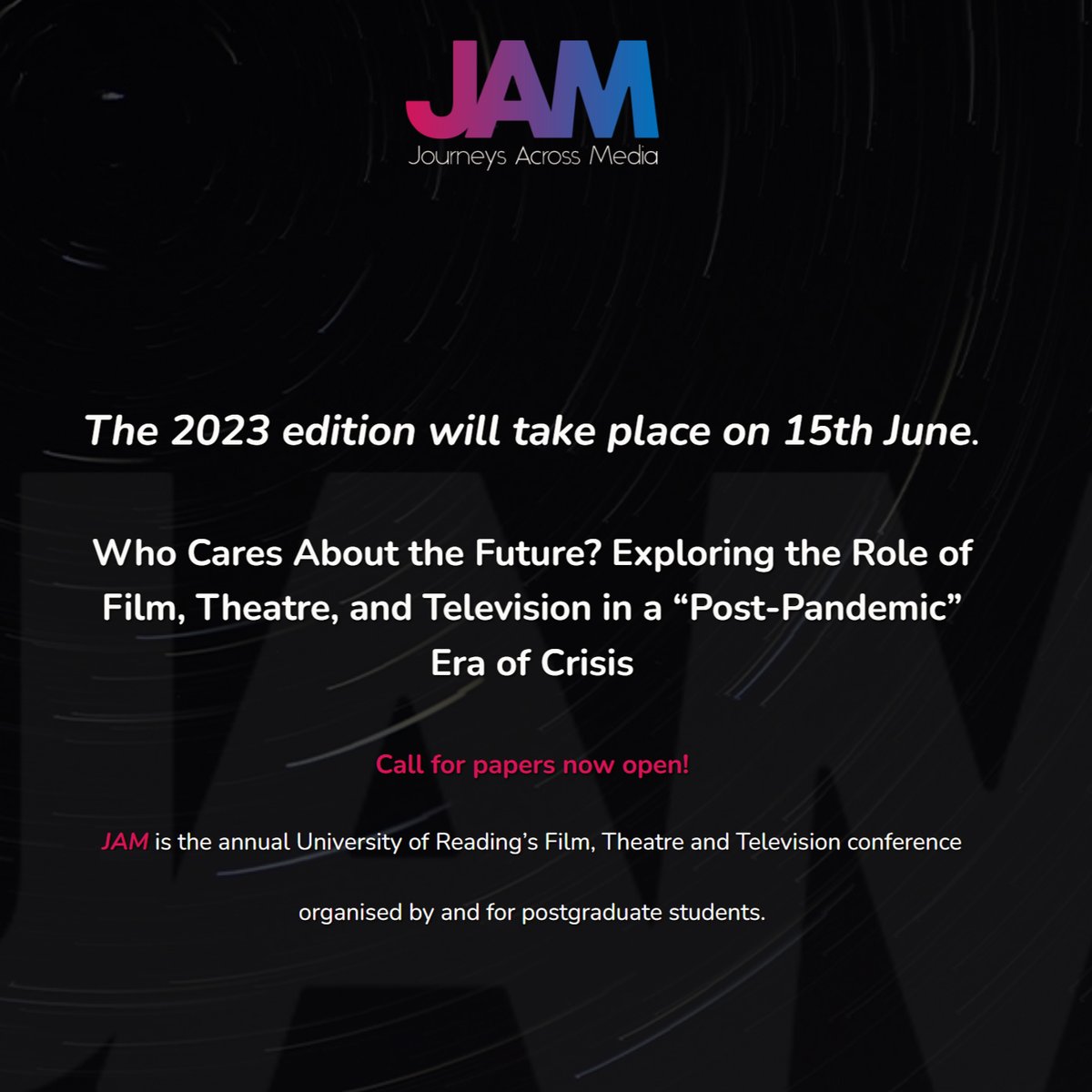 ConferenceJam's tweet photo. Register for #JAM2023 here, online or in-person at Reading's fabulous Minghella Studios 
@ftt_reading. Our homepage: https://t.co/tJNPaFzZbS https://t.co/cLNmvYrwj4