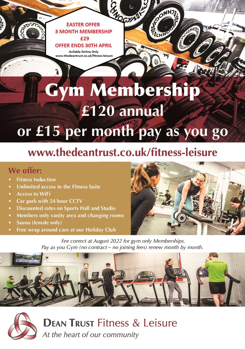 aomfitness's tweet photo. Last chances to grab this 3 month deal. Ends 30th April. www.thedeantrust/fitness-leisure.co.uk https://t.co/bLbnCTnoGb
