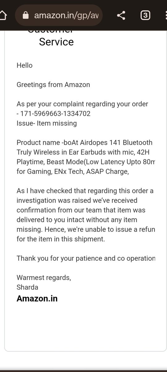 Vishu937's tweet photo. @amazonIN @RockWithboAt  I have ordered boat airdopes 141 order I'd 171-5969663-1334702 but didn't get Airdopes in box only charging cable was there. Package was intact. Raised complaint but reply is negative.
Don't know boat or Amazon who stole my Airdopes
Plz see in the matter. https://t.co/X1RFh3OIW8