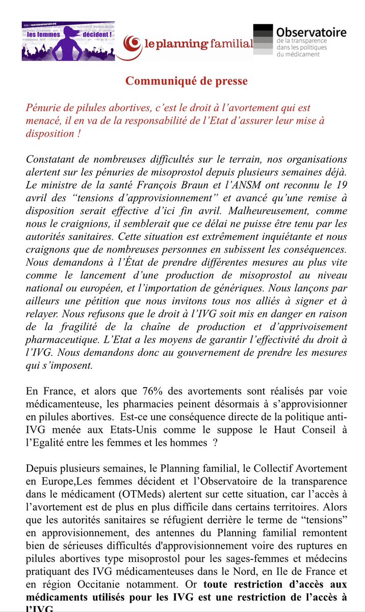 leplanning's tweet photo. 🚨[ALERTE] Nous interpellons une nouvelle fois @FrcsBraun avec @OTMeds et le @CollAvortement ,
sur la non-action concernant la pénurie des médicaments.
⚠️ Ceci s’inscrit dans un continuum d’attaques d’accès à l’avortement. 
🗣️ Mobilisons collectivement. 👉 https://t.co/KT1LClqUoD https://t.co/R1wr1bE2mN