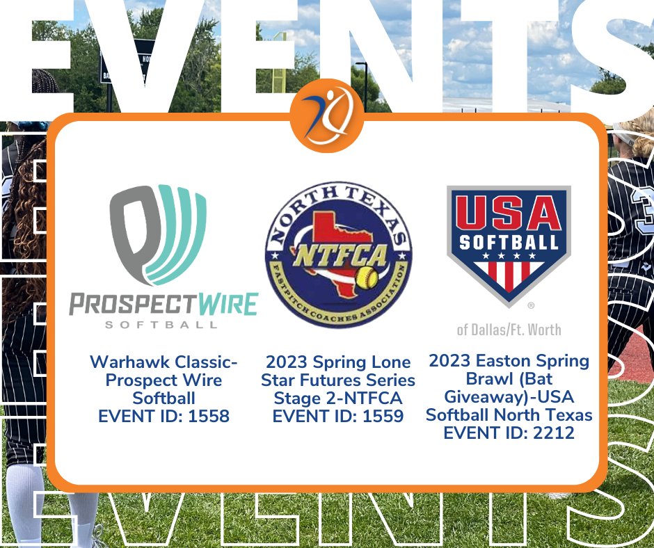 AGLSoftball's tweet photo. Another weekend full of SOFTBALL! Here are the Event IDs! 🥎🔥

@ProspectWireSB @NTFCA @USASoftball 

#AthletesGoLive #AGL #Softball #EventID https://t.co/Uv2QMkmlKe