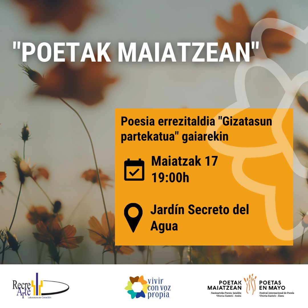 vivirvozpropia's tweet photo. @poetas_mayo Vivir con Voz Propia -k @poetas_mayo -rekin kolaboratzen du, eta aurten, ekitaldian parte hartzeko aukera ematen digu, zuk irakurtzeko edo idazteko poemak bidaliz, aurtengo gaia kontuan hartuta: «Gizatasun partekatua».
Informazio gehiago hemen behean👇
https://t.co/bxYBRYriYQ https://t.co/ABVYbwENjY