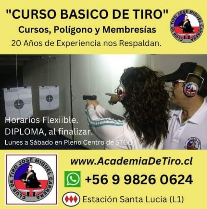 curso de tiro en stgo centro.
AcademiaDeTiro.lc
WhatsApp:+56998260624
#Carabineros96Anos #ALERTA <a href="/mvacarezza/">Marcela Vacarezza E</a> <a href="/alvarez_monse/">Monserrat Álvarez</a> <a href="/ContigoCHV/">#ContigoCHV</a> <a href="/CANAL_13C/">13C: Cultura con otros ojos</a>