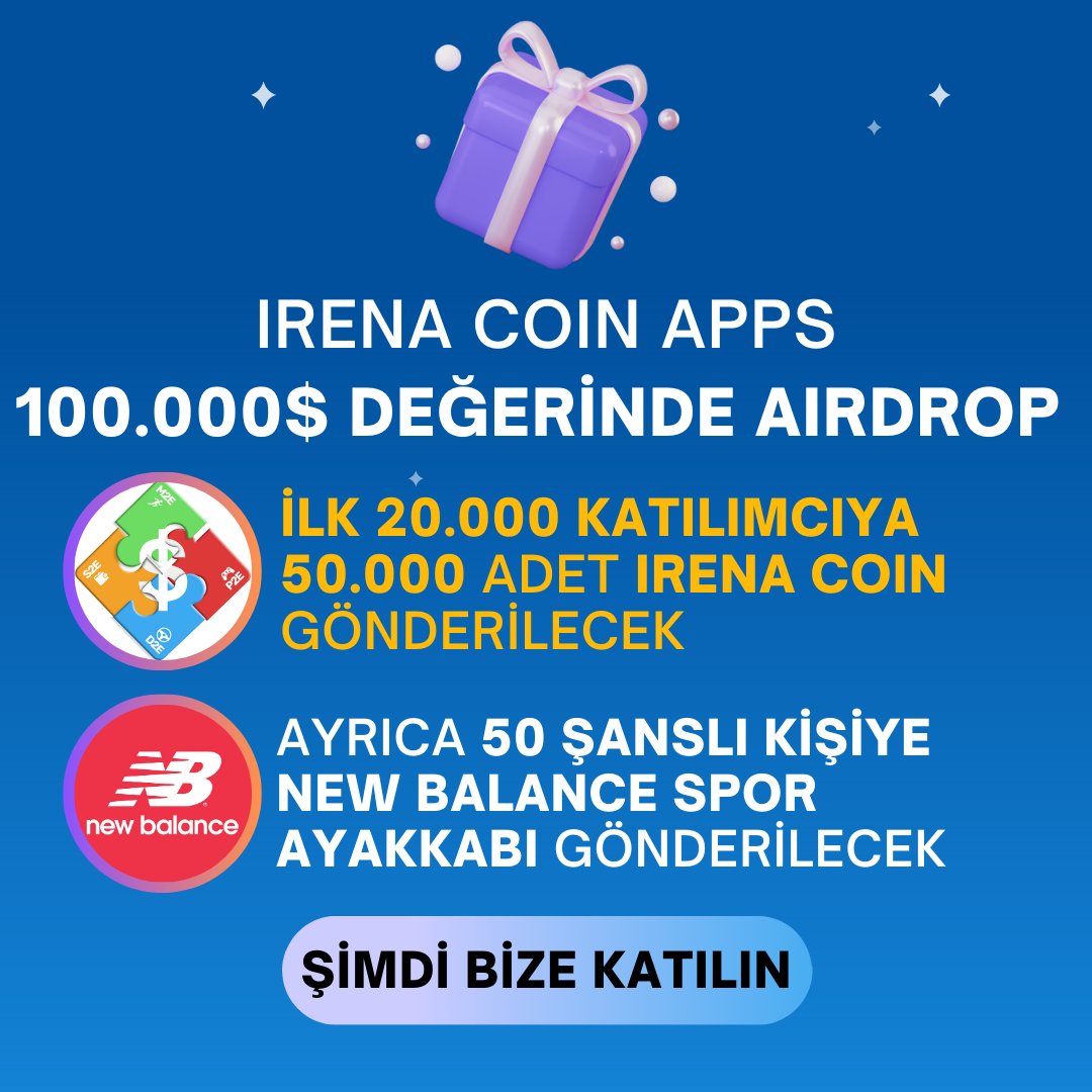gleam.io/competitions/G…
Gorevleri tamamladiktan sonra Bsc cuzdan adresini yaz 
Ekibimiz cuzdanina 50.000 adet Irena coin gonderecek. 🎯
Ayrica 50 Sansli kisiye 50 cift <a href="/newbalance/">New Balance</a> spor ayakkabi gonderecegiz 👟
#irenacoin $irena #irenas2e #irenaM2E #irenap2e #irenad2e #newbalance