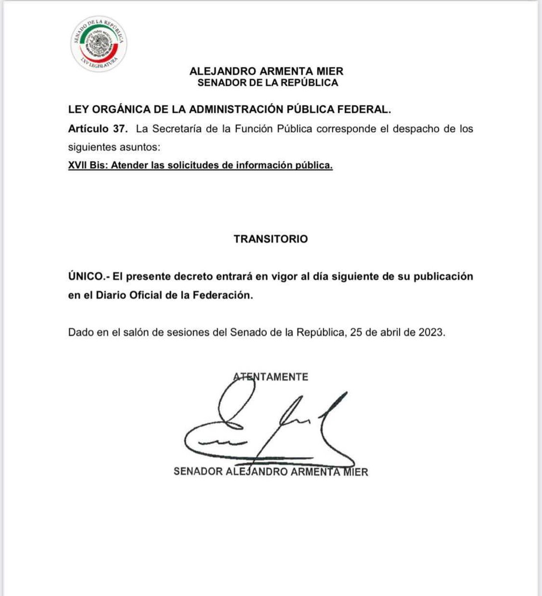 📢 ¡URGENTE!

El Senador Alejandro Armenta acaba de lanzar una iniciativa que propone eliminar al <a href="/INAImexico/">INAI</a>.

Exigimos que se baje esa iniciativa que atenta con el artículo sexto constitucional.