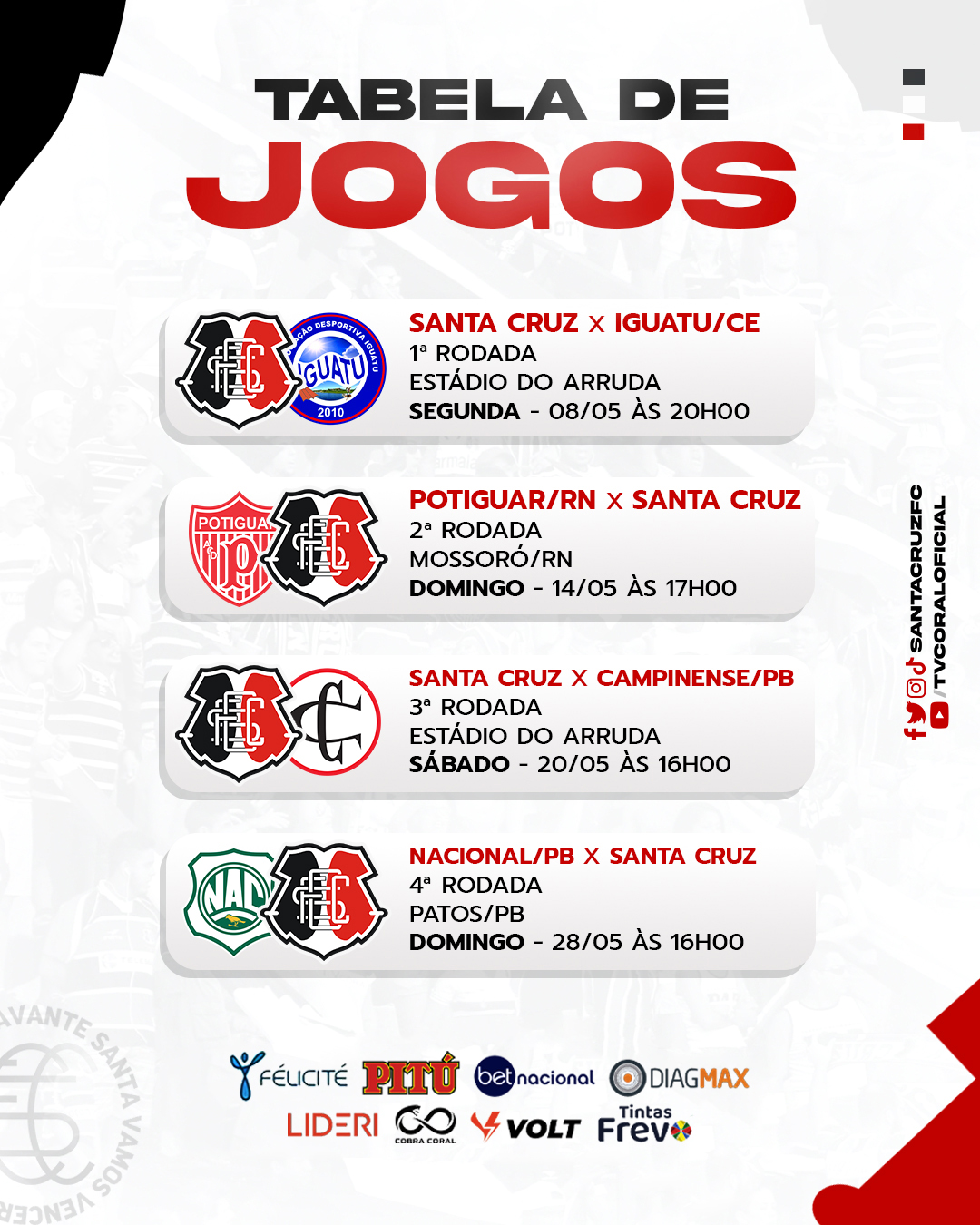 Jogos Santa Cruz ao vivo, tabela, resultados