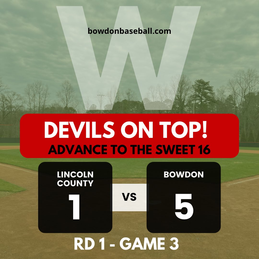 bowdon_baseball's tweet photo. Devils Advance!! Appreciate all the support from the students and fans on a wet morning!! Great pitching, solid defense, and timely hitting! #GRT

@BowdonAD @BowdonHigh @GradickSports @HSM_WestGA @TGeorgianSports @TuckerCole11 @TheMorningFive @CCSSAthletics https://t.co/0BamtiFxWe