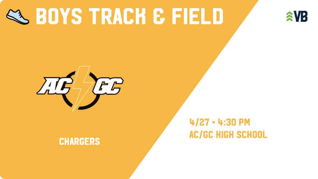 Boys Track &amp; Field (Varsity) Meet Day! - Check out the event preview for the ACGC Chargers. It starts at 4:30 PM and is at AC/GC High School. gobound.com/ia/ihsaa/boyst…