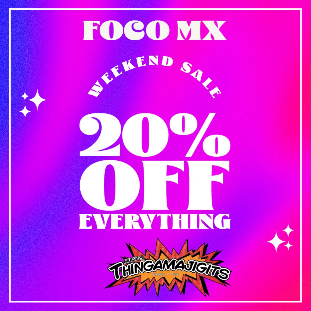 Hey Fort Collins! Out for Foco MX this weekend? Stop in enjoy 20% off the entire store! Sale starts tomorrow.

#focomx #focomusic #downtownfortcollins #focomxaroundandfindout #fococreativedistrict #visitfortcollins #beedascomics #beedasthingamajigits