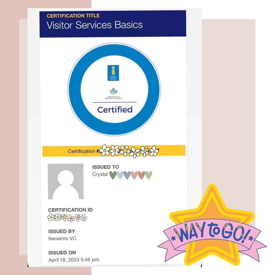 Another move towards meaningful employment! 😍👍 Since December, NACL #EmploymentServices has been working with CW towards a job in tourism. Last week, she successfully completed the first of two certifications – the Visitor Services Basics! WAY TO GO!!! 🤩❤️🎉🎉🎉 #VisitorInfo