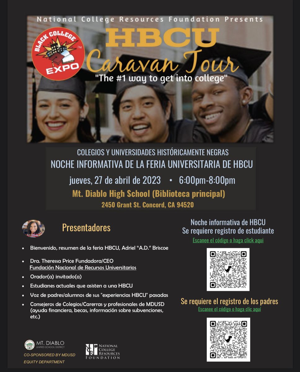 PatriciaHamachi's tweet photo. HBCU Caravan Tour tonight from 6-8 PM @ Mt.Diablo High Library https://t.co/5YFDB3YmuH