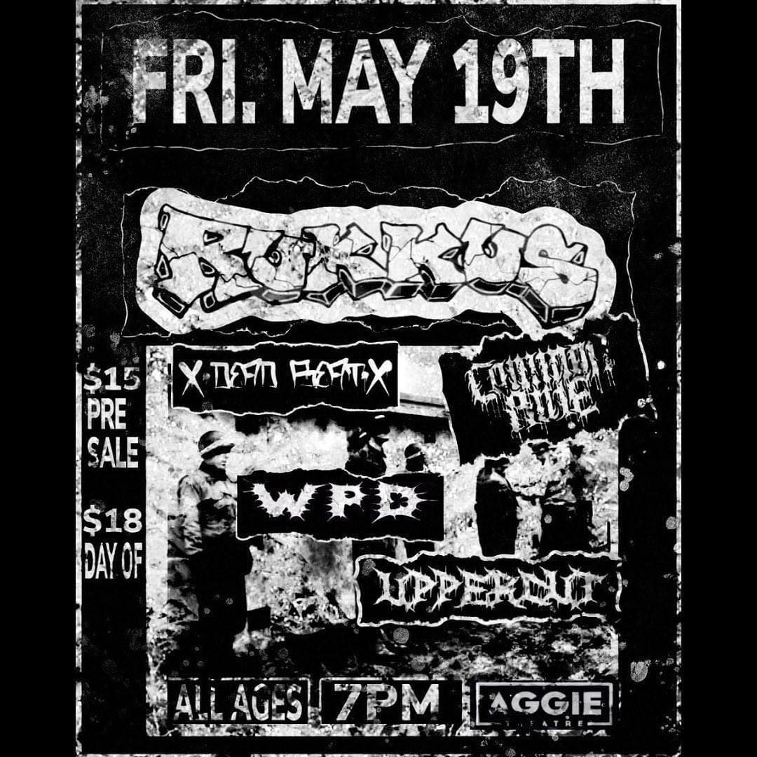 commonruleco's tweet image. Hey FUCKERS wanna get a little silly? Wanna get a little rowdy? Come see us and some homies on May 19th at @AggietheatreCo.

High five each other in the face in the pit with your fists 💯

Use the code COMMONRULE if you're a bad enough dude.
bit.ly/rukkusaggie