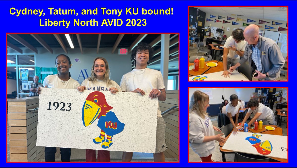 CoachTChambers's tweet image. Senior ceiling tile number one is in the books! Congratulations, future Jayhawks: Cydney, Tatum, and Tony! #Avid4College #sharethegoodLPS @KNET_News @lnhsavid