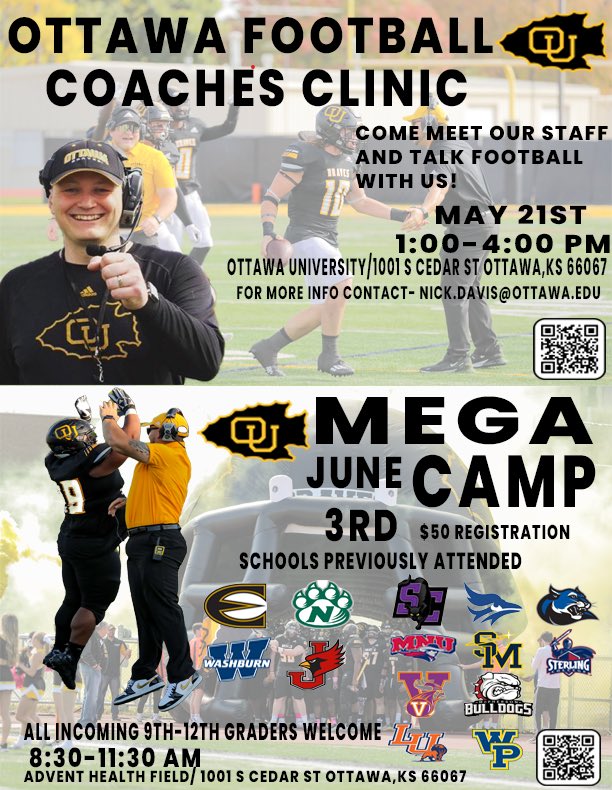 Come meet the staff, and showcase your skills! ‼️ ✅ Full padded camp ✅ One on one coaching from our position coaches ✅ Tour of our facilities. Come get recruited. COMPETE! 🟡⚫️