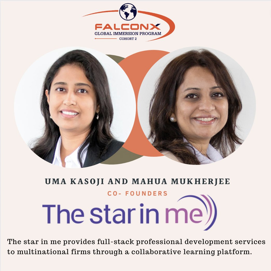 FalconXGateway's tweet photo. #FXGIP proudly introduces The star in me, founded by the inspiring duo Uma Kasoji and Mahua Mukherjee. We can't wait to welcome them to our upcoming cohort of innovative entrepreneurs in our Global Immersion Program , starting May 8th.  #FXGIPstartups #IntroductionSeries https://t.co/qgTPE2vX3O