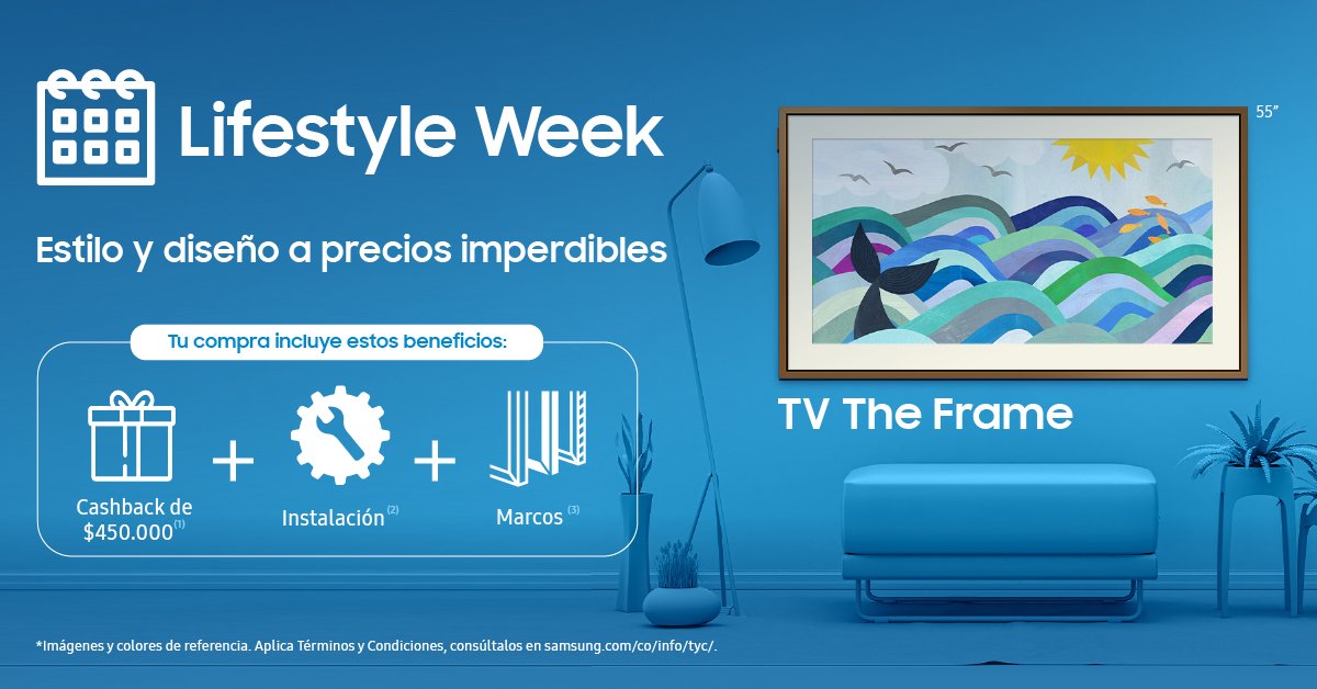 SamsungMobCOL's tweet photo. Esta es la señal que estabas esperando para decidirte a tener tu #TheFrame🖼️ porque vuelve ✨#LifestyleWeek✨. Llévalo con un precio especial y recibe un gran beneficio. Entra ya a👉🏻 https://t.co/9k3yWi2ct4 https://t.co/lwXGvcmJXW