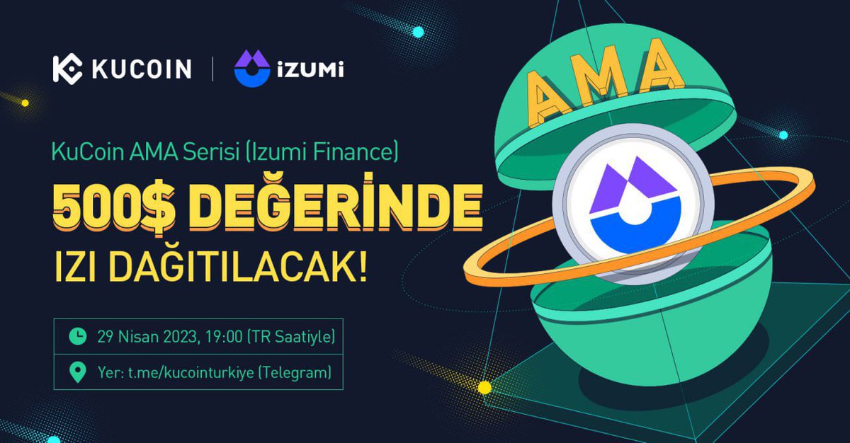 KuCoinTurkey's tweet photo. KuCoin Türkiye ile 500$ Ödüllü $IZI AMA Etkinliğimize Davetlisiniz! 🥳
  
1⃣10 kişiye 250$
🔥RT
🔥@izumi_Finance &amp; @KuCoinTurkey takip
  
2⃣AMA sırasında herkese açık 200$ dağıtılacak
https://t.co/XTpoqPmZVN
  
3⃣Etkinlik sonunda TG sorusu seçilen 5 kişiye 50$
  
#KuCoinAMA #DeFi https://t.co/jMlIuvpFQq