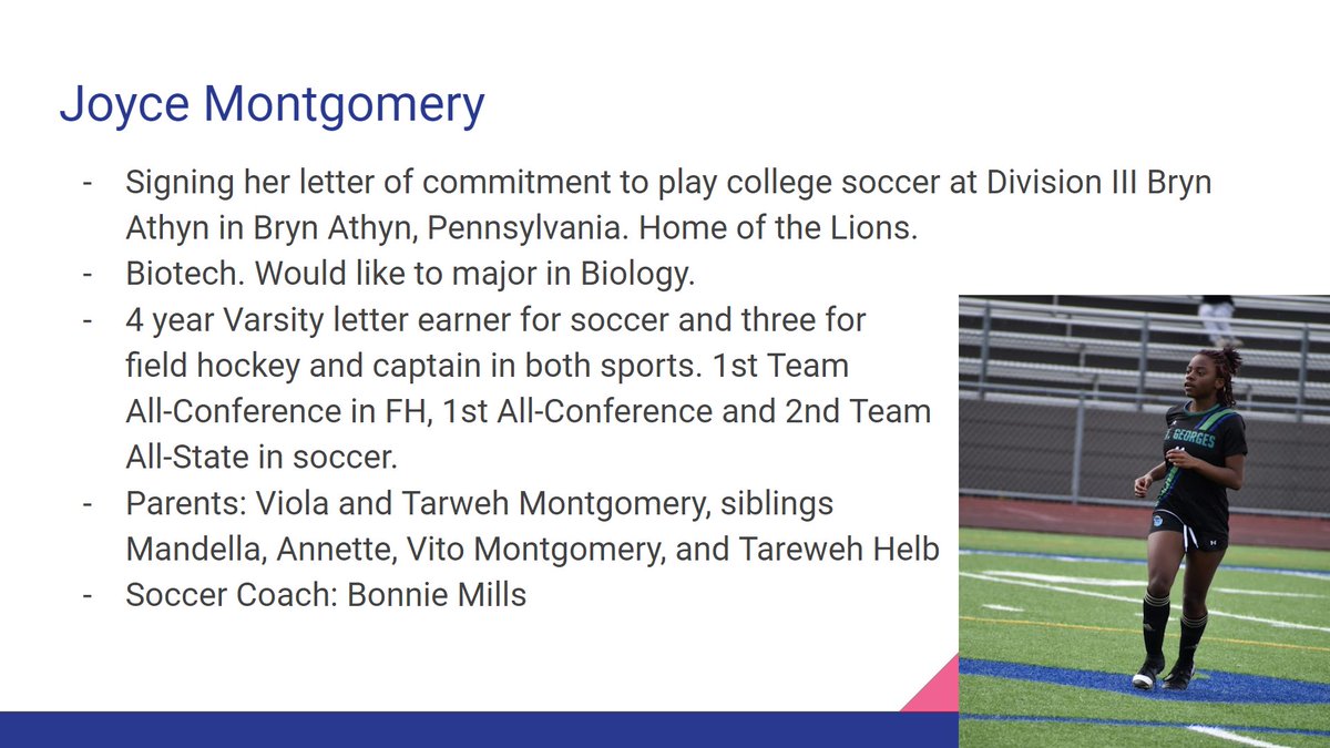 St_GeorgesTHS's tweet image. Congrats to #SGClassOf2023 Joyce Montgomery who signed to play soccer @BrynAthynLions. We are proud of you! @drjconnor299 @STGAthletics #NCCVTWorks #CollegeAndCareerReady #StudentAthletes