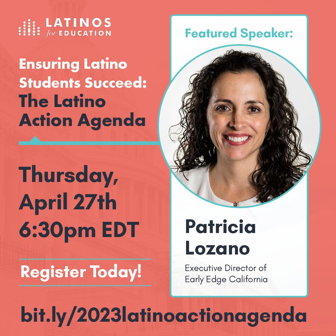 Happening today! 🙌 @EarlyEdgeCA's Executive Director will participate in a panel discussion with @Latinos4Ed on setting up Latino students for success. This virtual event will serve as the launch of their #LatinoActionAgenda. ow.ly/aboC50NXY6E #ConGanasWeCan