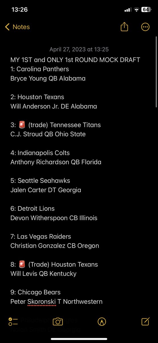 JointPractices's tweet image. Shawn’s one and only attempt at a first round mock draft.  Joins us tonight live streaming the draft! Will post a link around 8pm. #NFLDraft