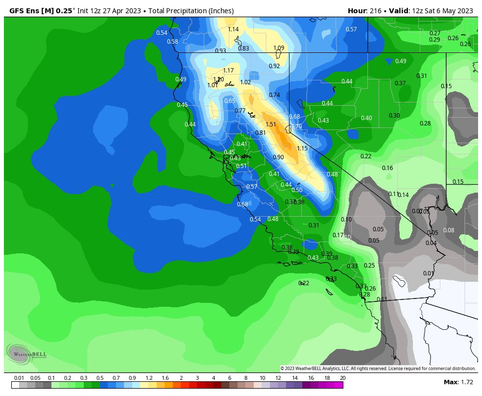 CAStormLover's tweet photo. Final Call 🗣 A major pattern change is about to happen starting May 1st. Widespread rain and heavy mountain snow is now expected. Cold front getting tighter in gradient, change will feel drastic and may occur in the middle of the day. 25-35° temp swings likely. #CAwx #WxTwitter https://t.co/6MEPcp6bpz