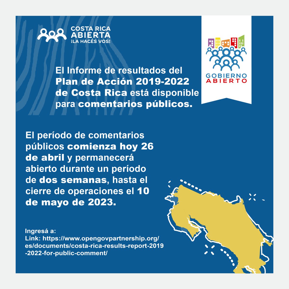 Está habilitado el periodo de comentarios del Informe de resultados del Plan de Acción 2019 - 2022.

Ingresá al siguiente enlace: bit.ly/40KQh2M

<a href="/opengovpart/">Open Gov Partnership</a>
