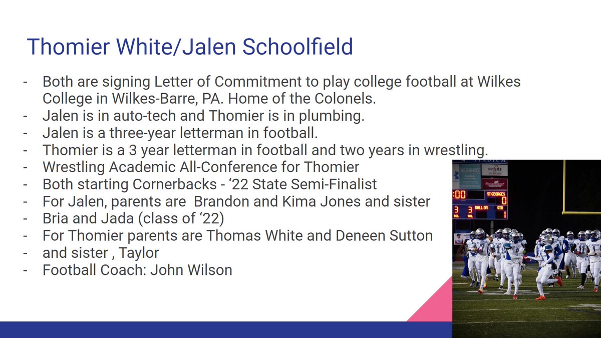 St_GeorgesTHS's tweet image. Congrats to #SGClassOf2023 Thomier White and Jalen Schoolfield who signed to play football @WilkesU. We are proud of you! #NCCVTWorks @STGAthletics @drjconnor299 #StudentAthletes