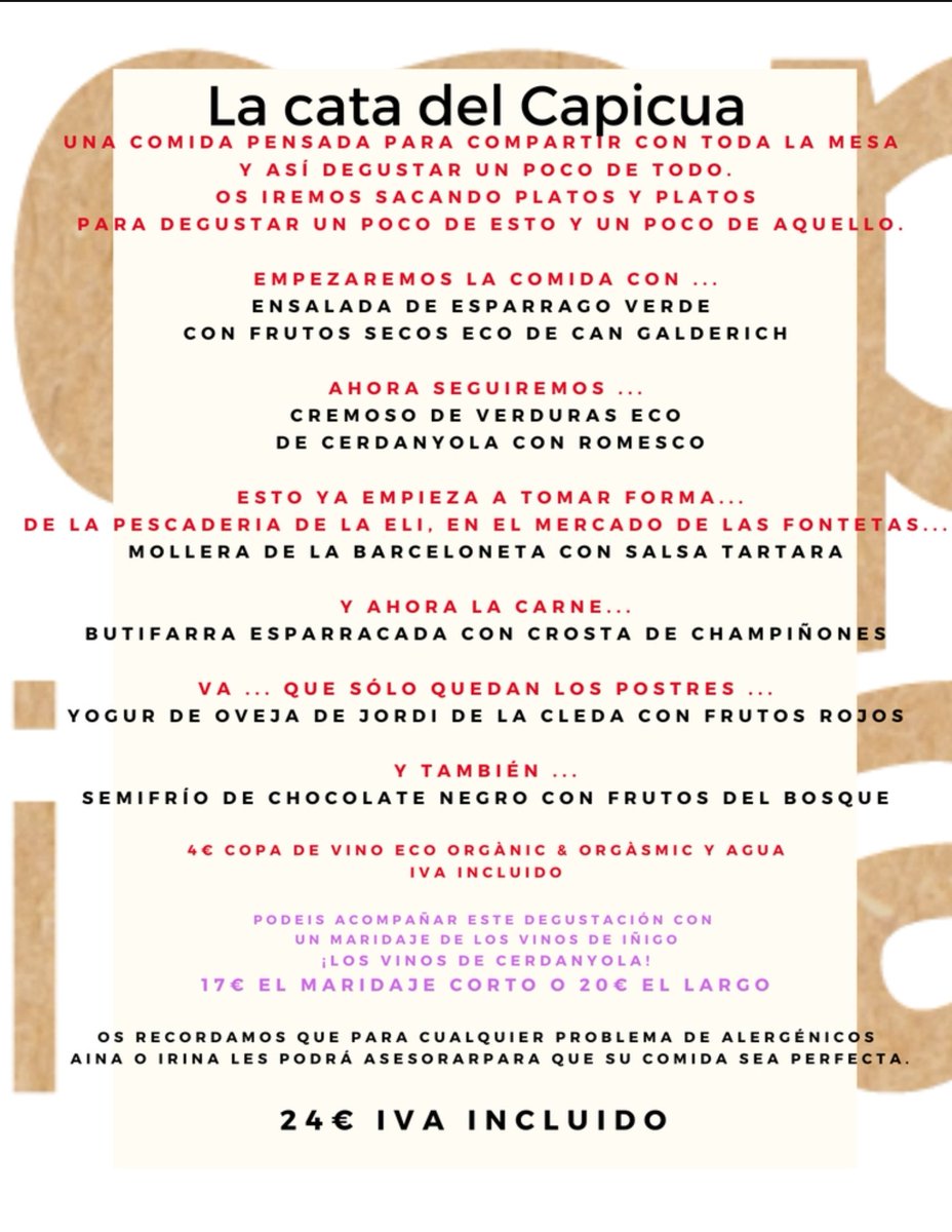 cuinetescapicua's tweet photo. Heu vist el #TastdelCapicua i els #DegustacionsdelCapicua q farem aquest #CapdeSetmana?
#DijousNit, #DivendresNit, #DissabteMigdia i #DissabteNit!
#Degustar #Compartir #Degustació #SlowFood #Km0 #Eco 935809635
I per emportar o a casa vostra amb @rapidicalent? TAMBÉ!!! https://t.co/p69zGCJhO7