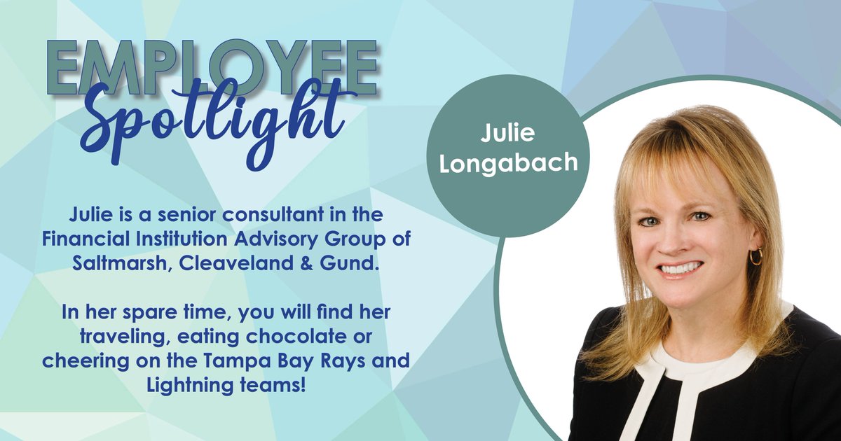 SaltmarshCPA's tweet photo. Our #EmployeeSpotlight goes to Julie Longabach! She is a senior consultant in the Financial Institution Advisory Group and is a firm believer in the benefits of community banks!
Her favorite #SaltmarshWay fundamental is Deliver Legendary Service.
Thank you for all you do, Julie! https://t.co/EcVO89OUge