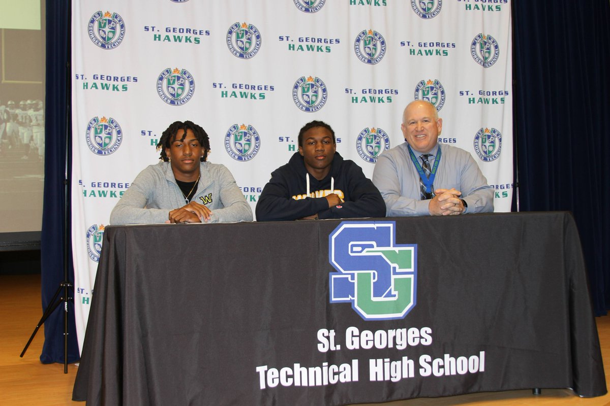 St_GeorgesTHS's tweet image. Congrats to #SGClassOf2023 Thomier White and Jalen Schoolfield who signed to play football @WilkesU. We are proud of you! #NCCVTWorks @STGAthletics @drjconnor299 #StudentAthletes