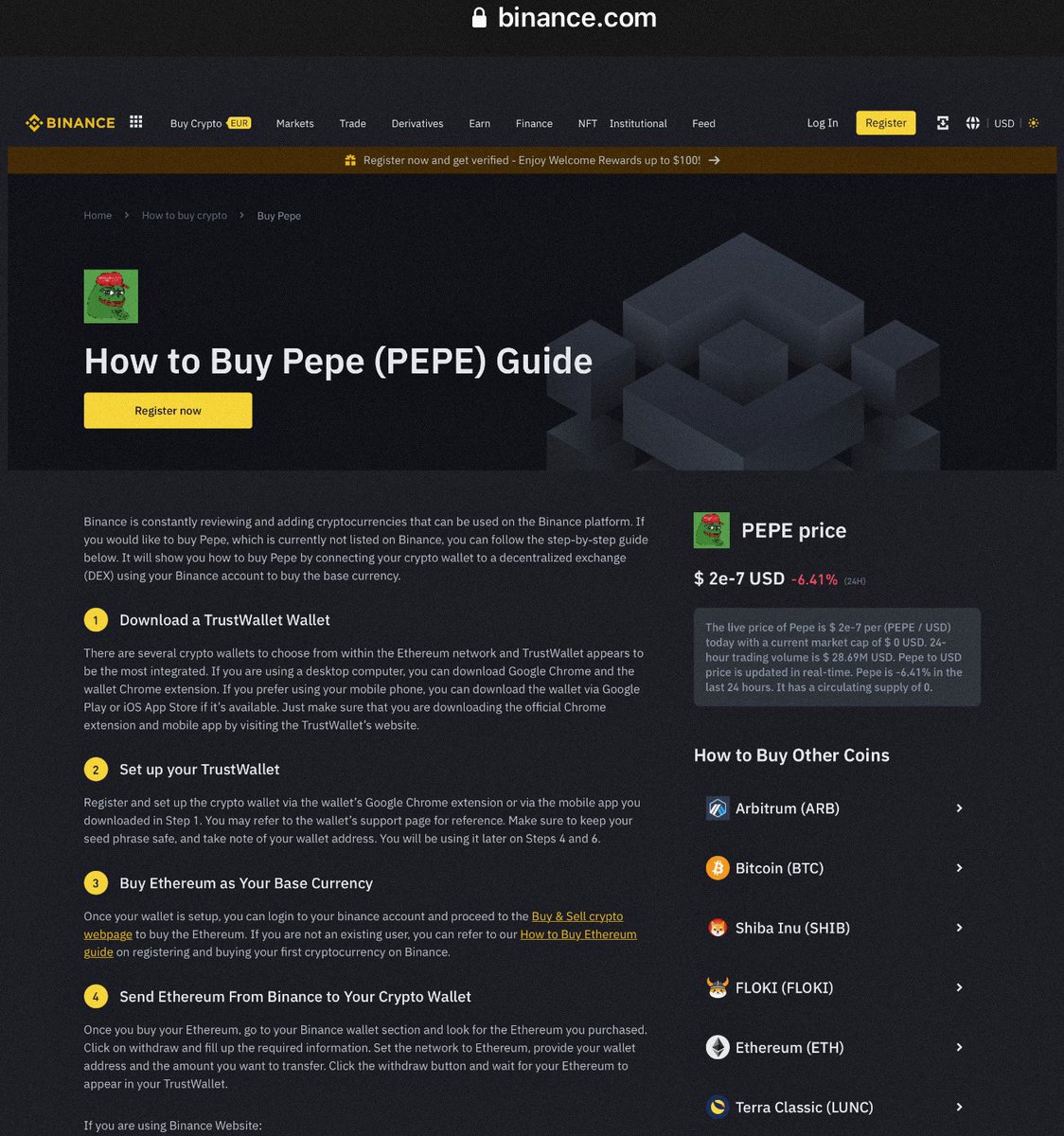 Just a how to buy $PEPE on Binance webstite. Probly going to zero.. 🐸🍻🐸