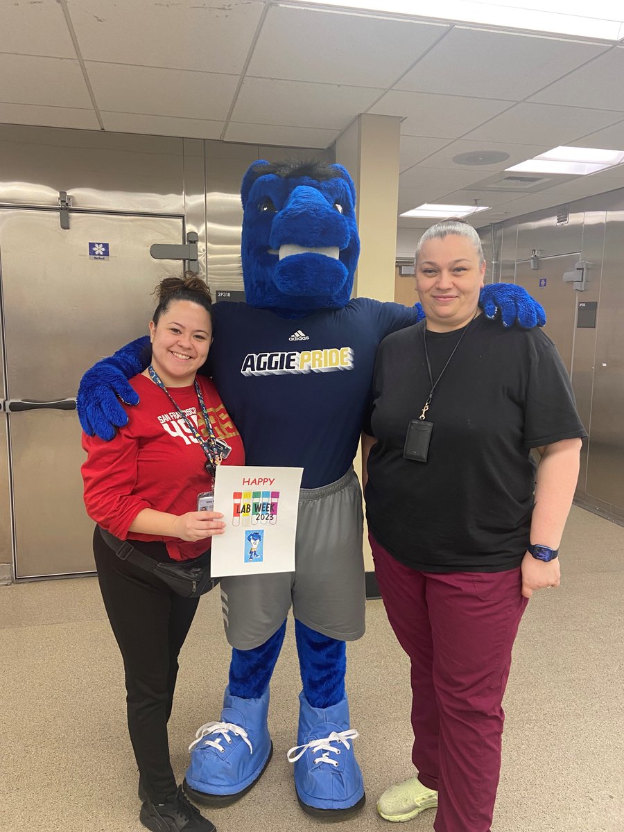 UCDavisHealth's tweet photo. .@ucdavis mascot #Gunrock paid a visit to celebrate our amazing lab workers this #LabWeek! https://t.co/f8Z4z3MDRh