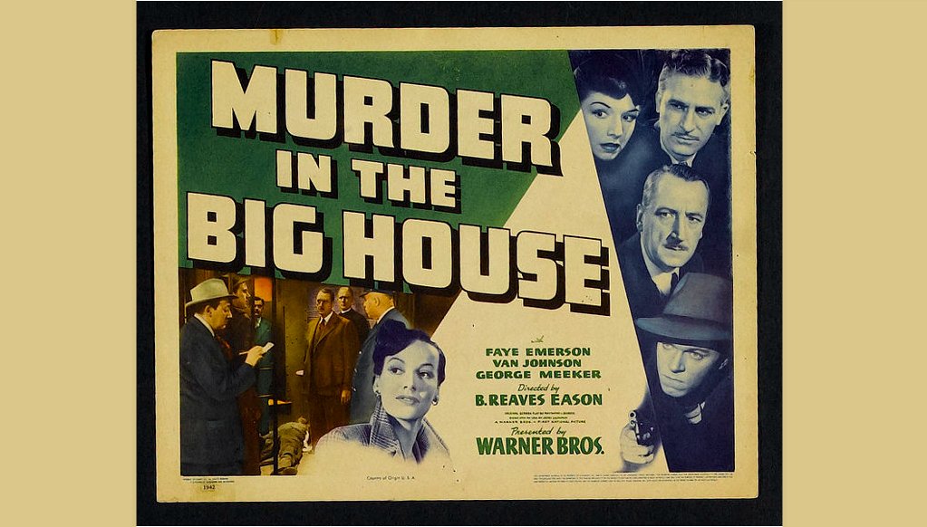 Investigative reporter 'Scoop' Conner (George Meeker) gets a note from death row inmate 'Dapper Dan' Malloy (Michael Ames). Dan's going to sing about some corrupt officials responsible for the murder that he's about to fry for.  'Murder in the Big House' (1942) #CrimeDrama #noir