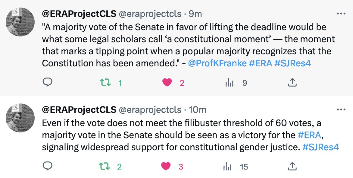 Reminder: This loss on the #ERA #SJRes4 vote is not devastating, and it is NOT the end.  Sen. Schumer kept the option open by voting no at the very end.   Thank you @eraprojectcls  at Columbia Law for this perspective: